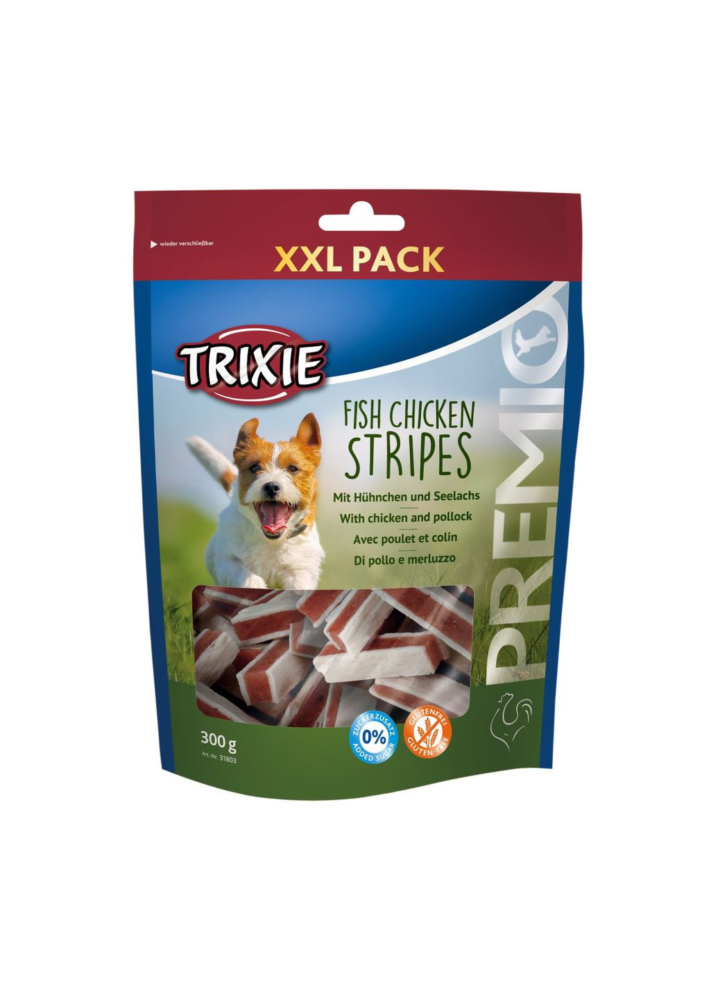 Ласощі для собак 31803 Premio Chicken and Pollock Stripes XXL палички курка/лосось 300 г Trixie (279568522)