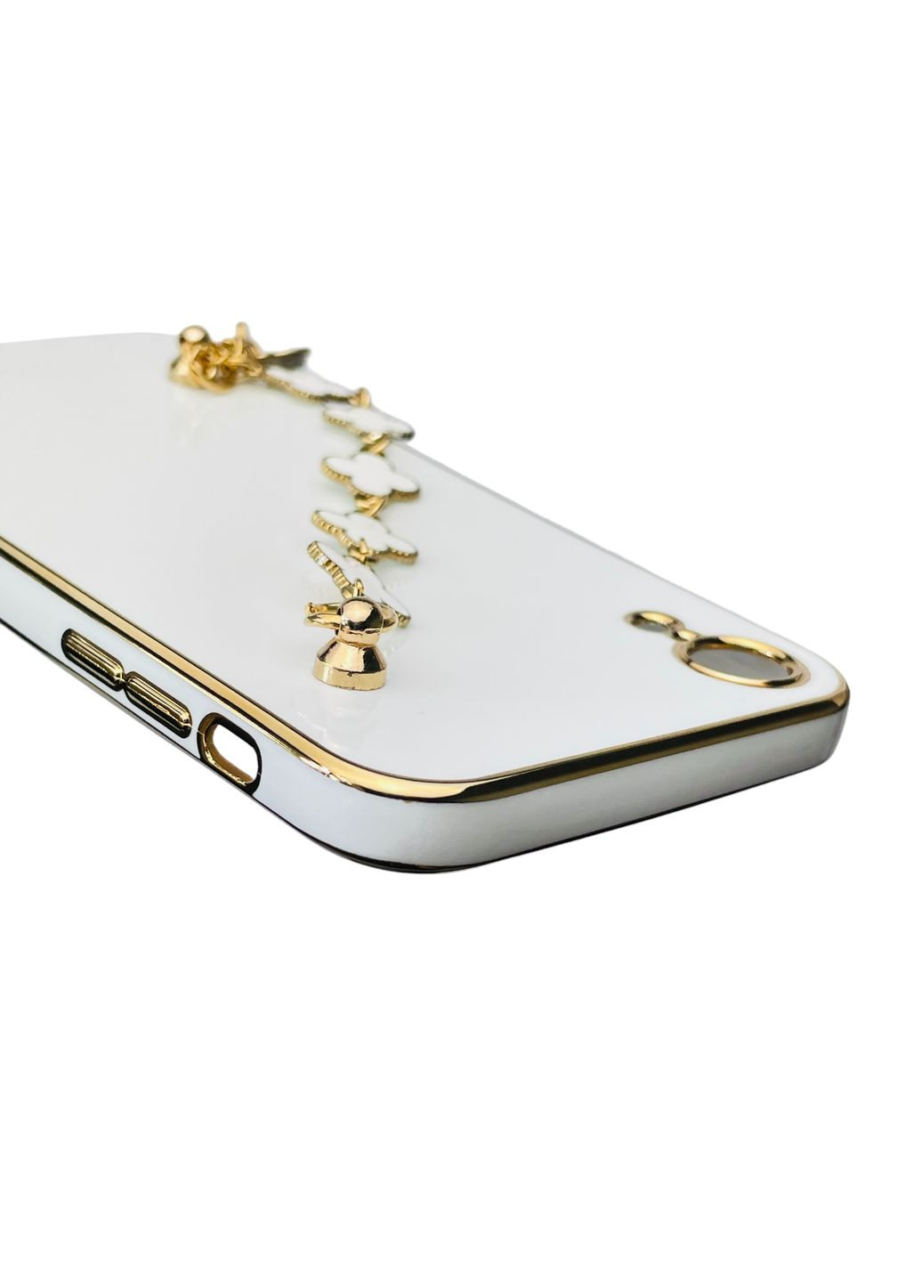 Чохол для телефона iPhone Xr жіночій із ремінцем з прикрасами та золотою окантовкою на айфон хр білий gs1 Apple (366234668)