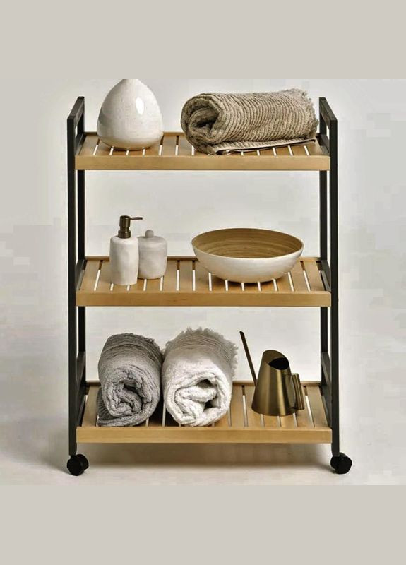 Этажерка из дерева для ванной на колёсиках Дорли венге-сиена (АБТ-00061205) No Brand (328209553)