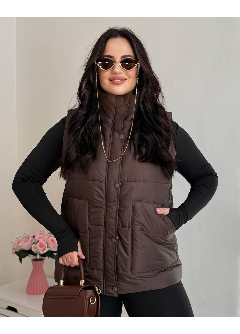 Тепла жіноча жилетка на кнопках із кишенями, матеріал: плащівка на синтепоні No Brand (365858491)