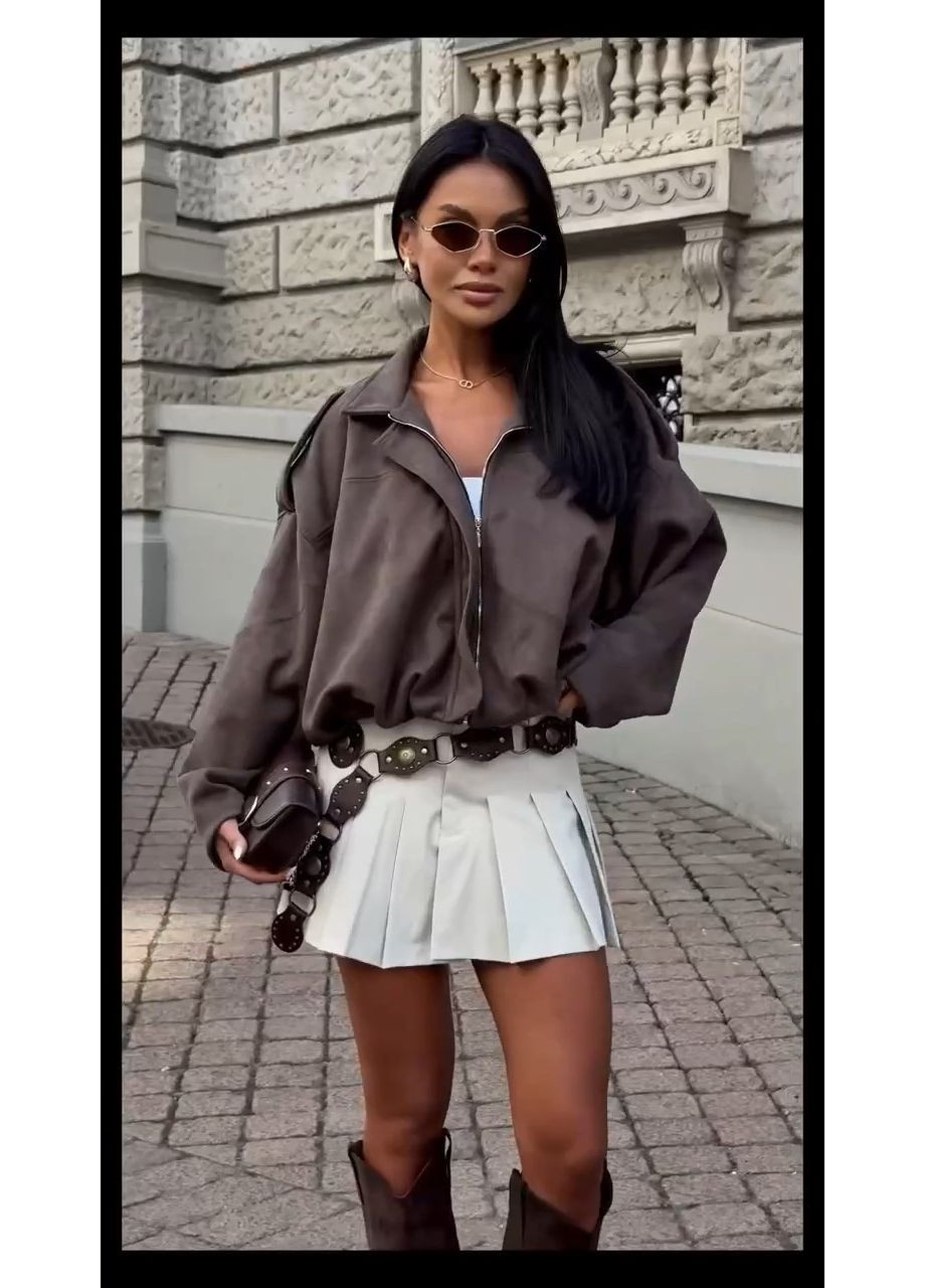 Женский укороченный бомбер свободного кроя MonCher на молнии (359380601)