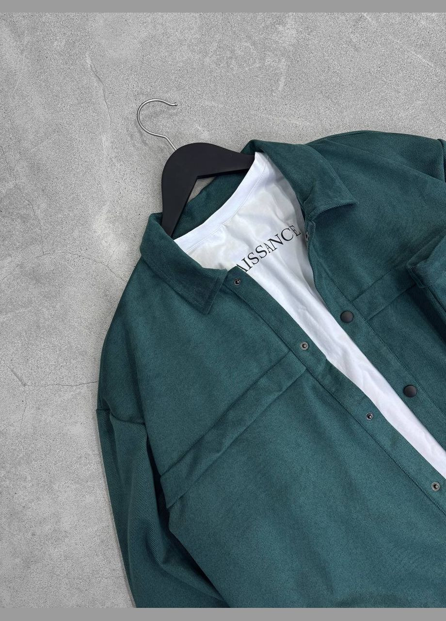 Изумрудный демисезонный замшевый костюм двойка с рубашкой, брючный Україна