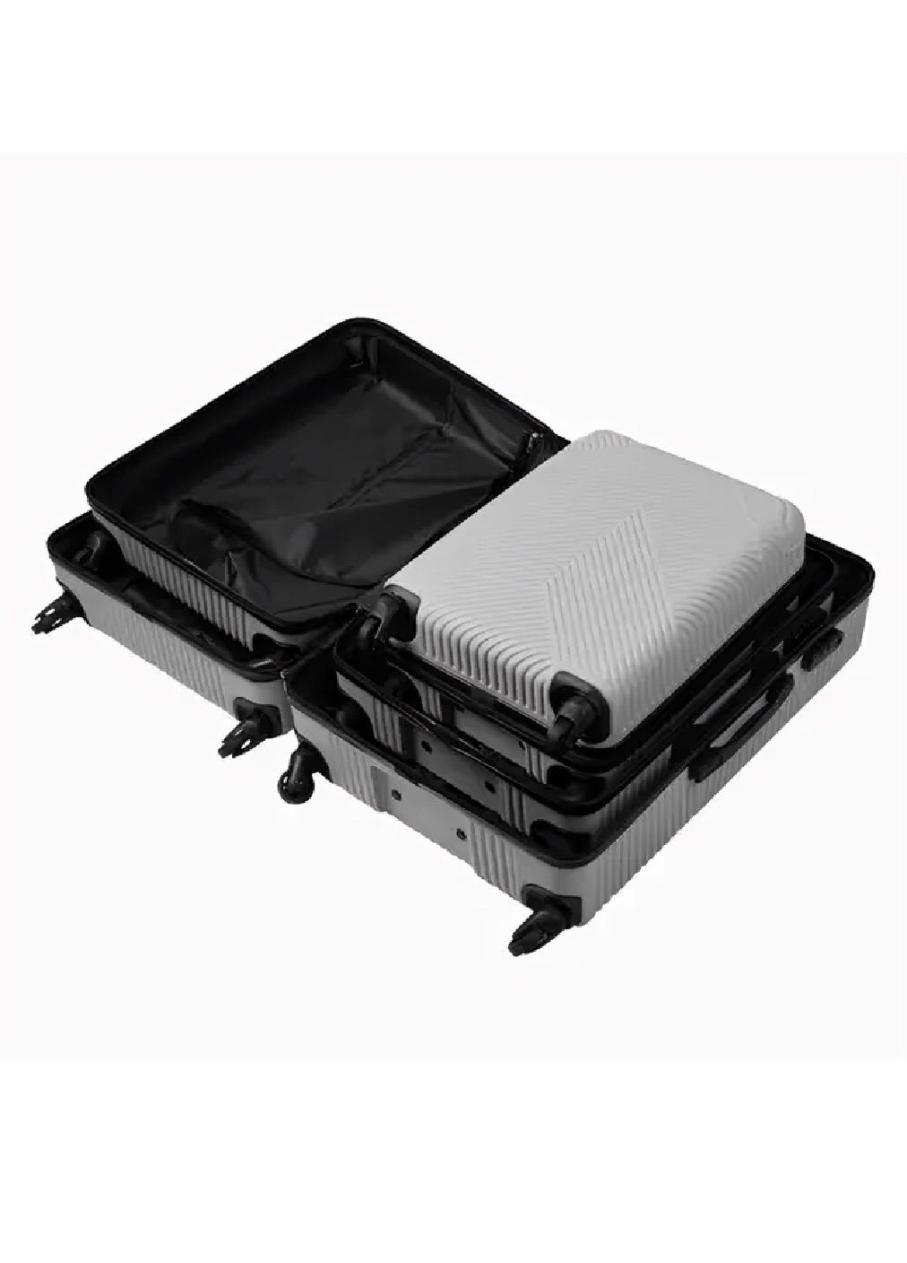 Дорожный комплект ребристых чемоданов большого среднего маленького размера на колесах 3 штуки (480982-Prob) Серый Unbranded (350045397)