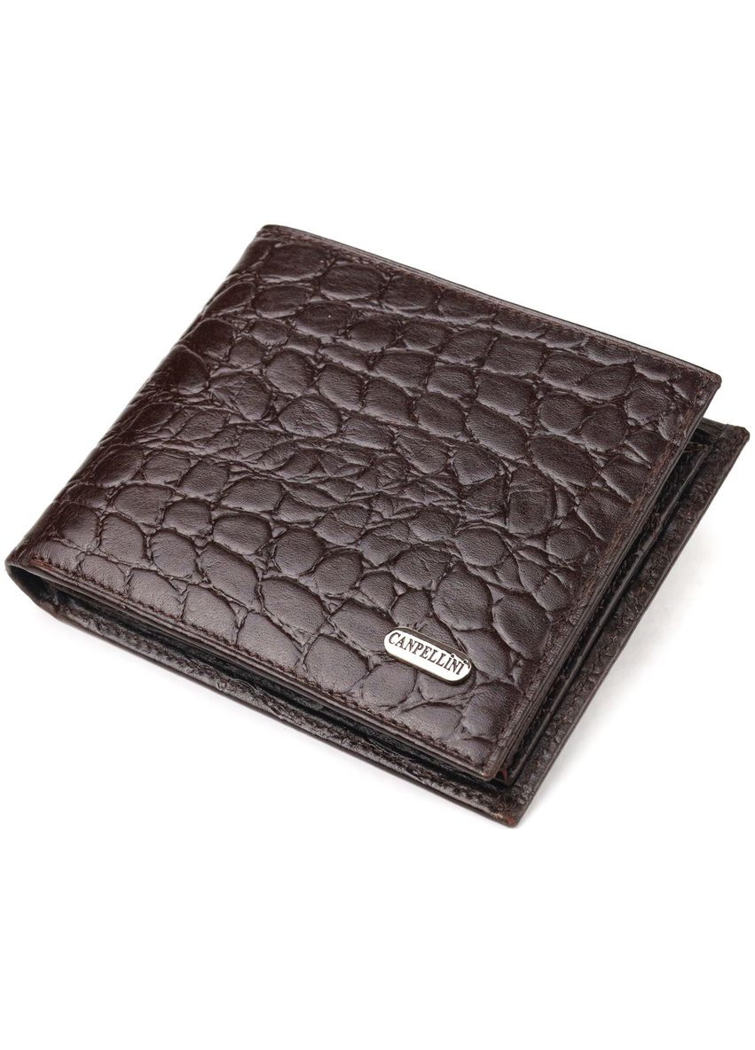 Кошелек мужской кожаный в два сложения с тиснением под крокодила 21583 Коричневый Canpellini (306881547)
