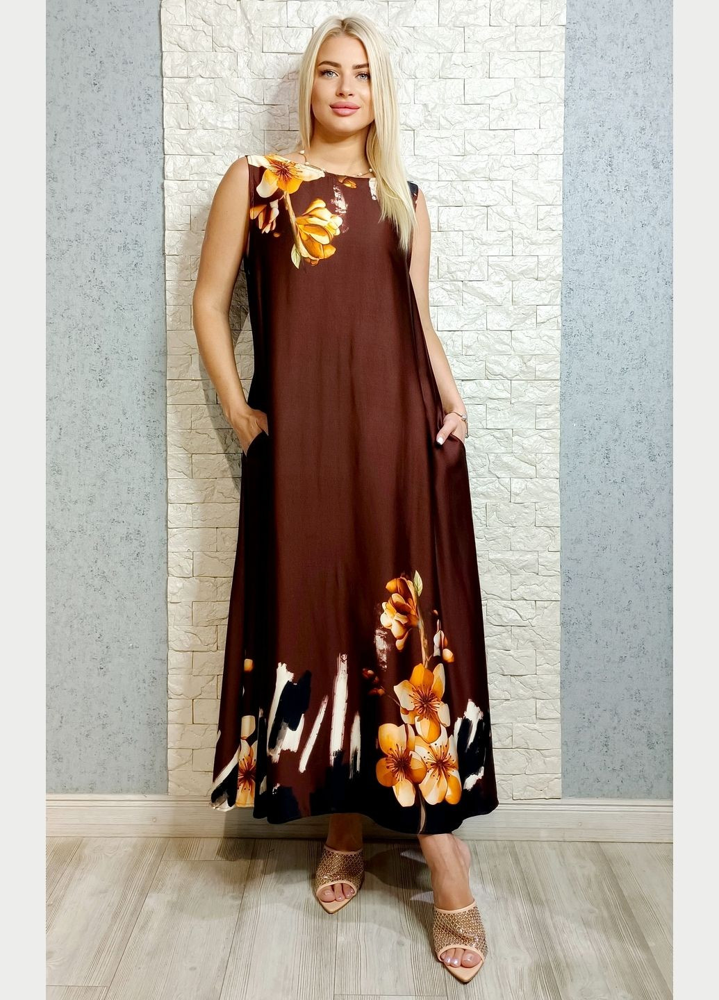 Коричнева повсякденний, кежуал сукня а-силует LUX LUNA з квітковим принтом