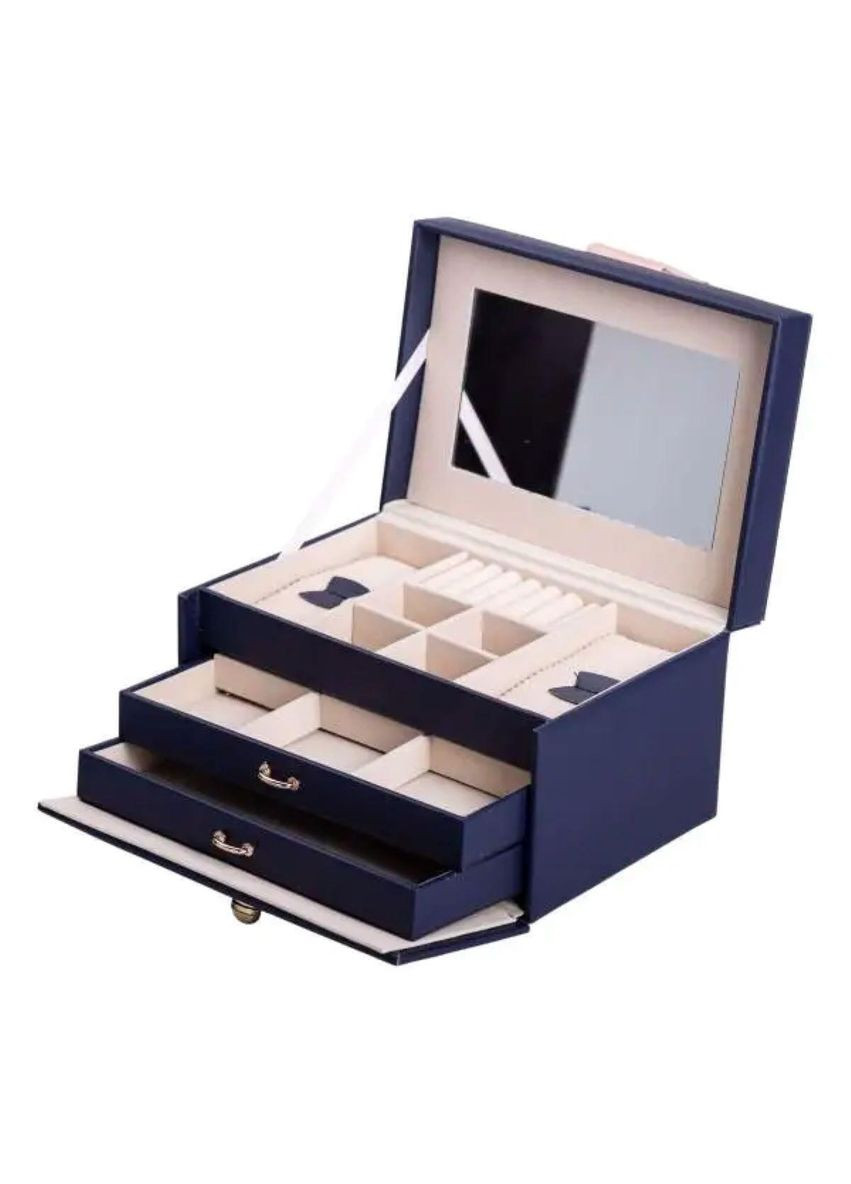 Скринька для прикрас з еко шкіри 3 яруси з дзеркалом органайзер для ювелірних виробів HP-5-17BL Yiwu (370802221)