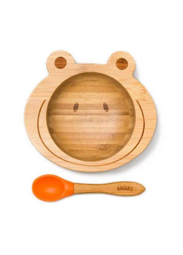 Набір дитячого посуду 3в1 Жабенятко Єдиноріжка Коричнево-помаранчевий 3 шт (310201) Бабака (326806667)