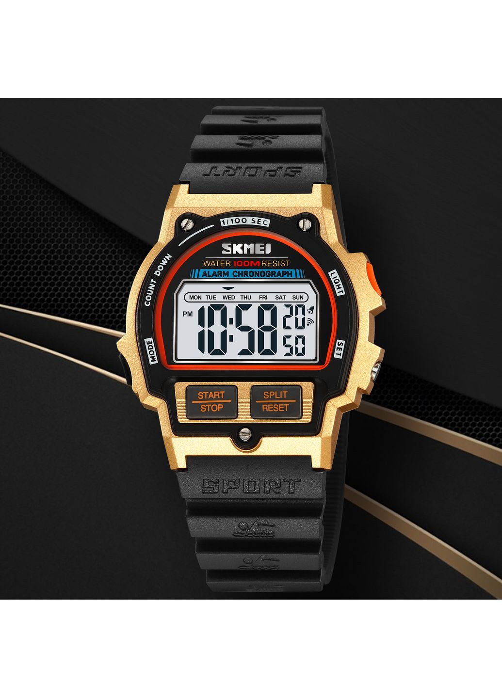 Часы 2263BKGD Black-Gold электронные водонепроницаемые для мужчин и женщин с хронографом и будильником ProDobro (367264283)