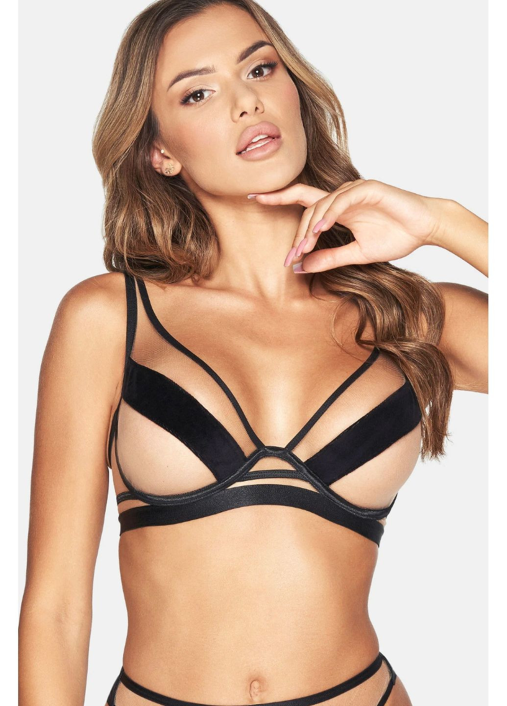 Чорний бюстгальтер напівпрозорий із сіточки lou sc-932 Kinga