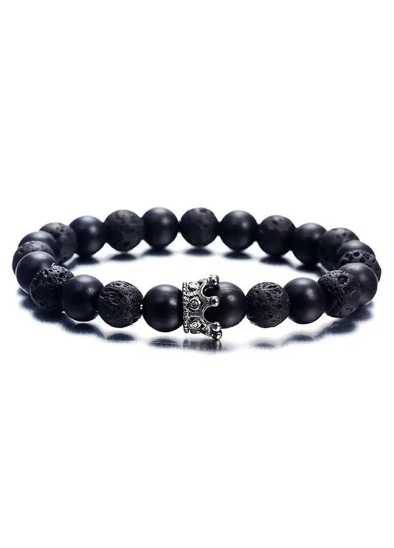 Парні браслети для двох закоханих з шунгіту вулканічного каменю чорний і білий з короною КОРОНА No Brand (343051595)