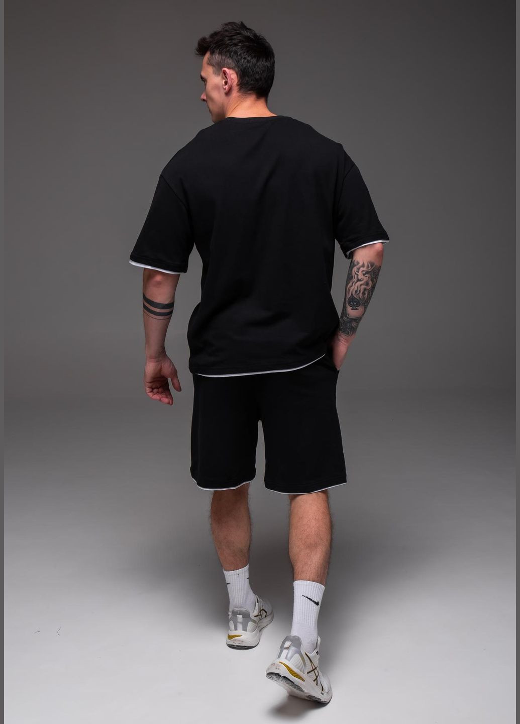 Чорний літній костюм чоловічий футболка шорти чорний з шортами No Brand