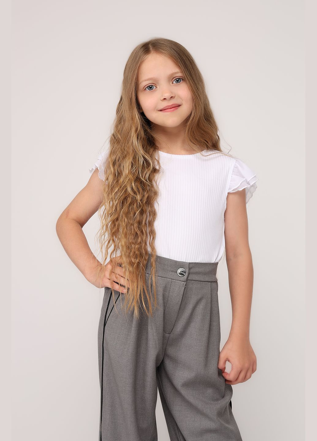 Блуза з коротким рукавом для дівчинки колір молочний ЦБ-00275698 Yuki (338375521)