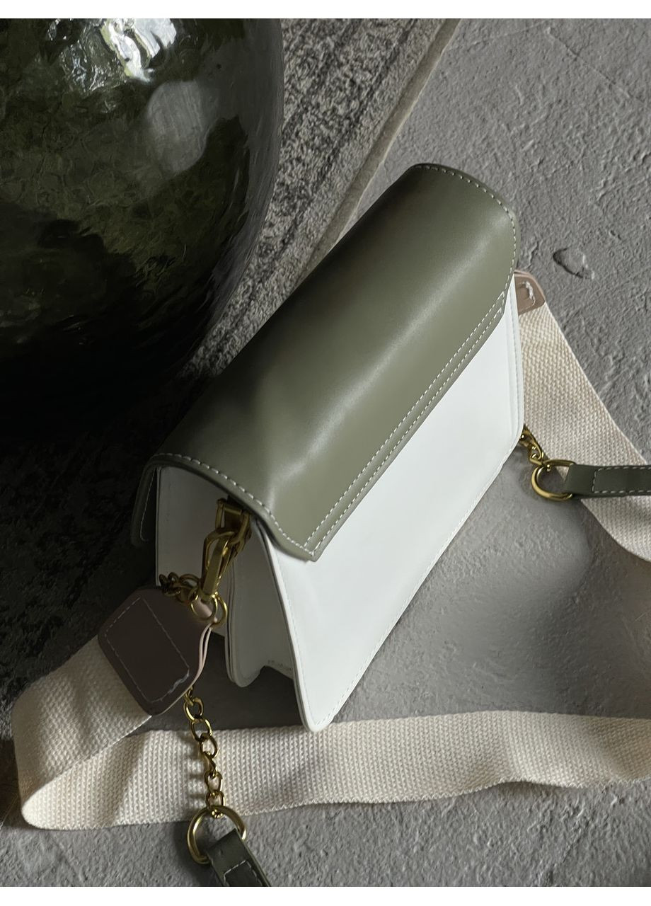 Женская сумка в стиле кросс боди на широком ремне "Милана" бело-хаки. No Brand (369935080)