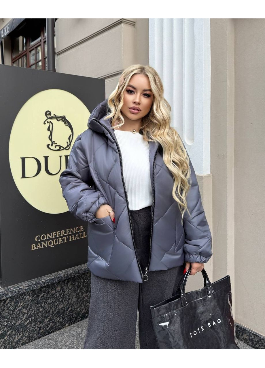 Серая демисезонная женская осенняя стеганая куртка No Brand