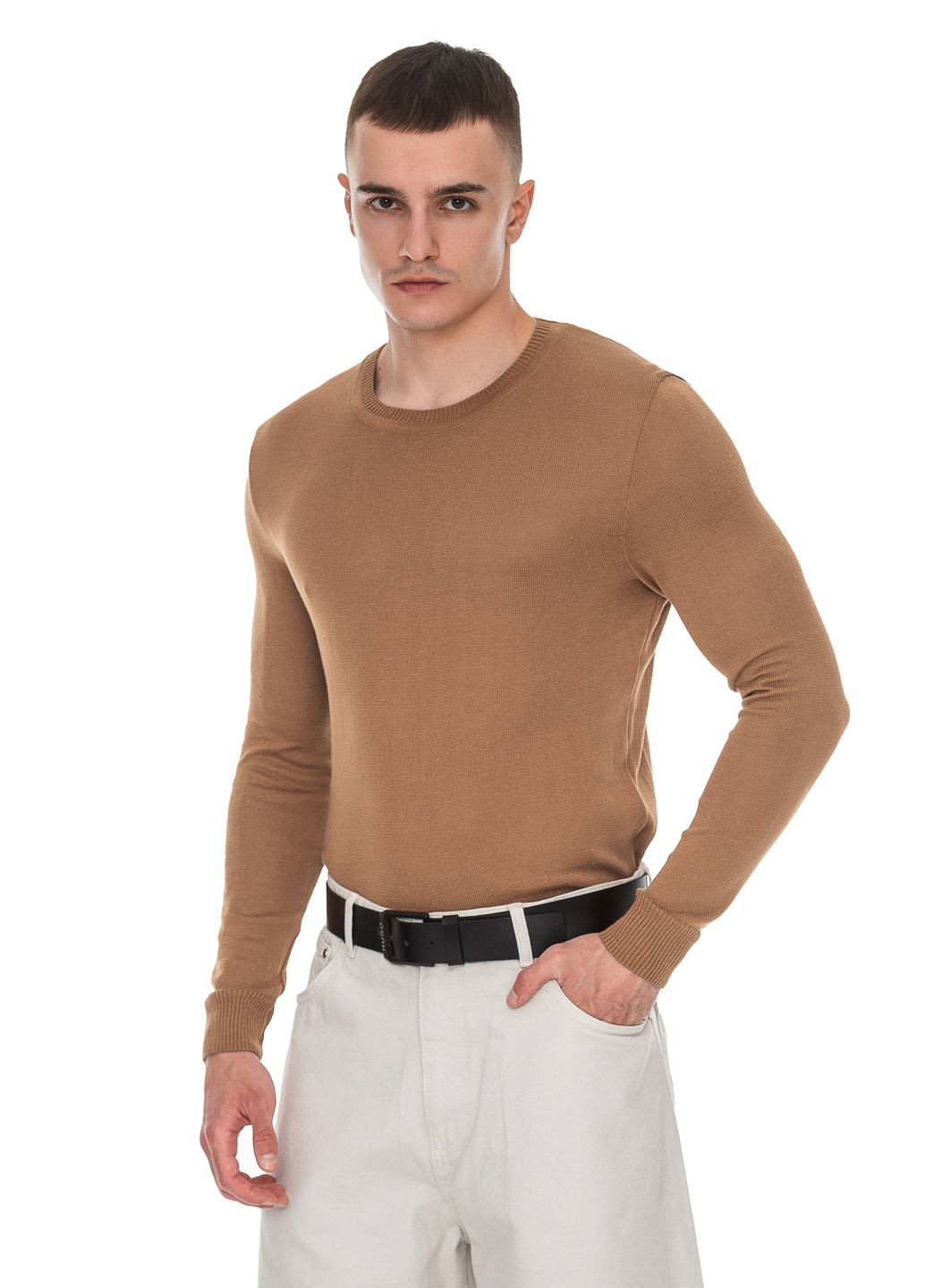 Коричневий бавовняний тонкий чоловічий светр SVTR