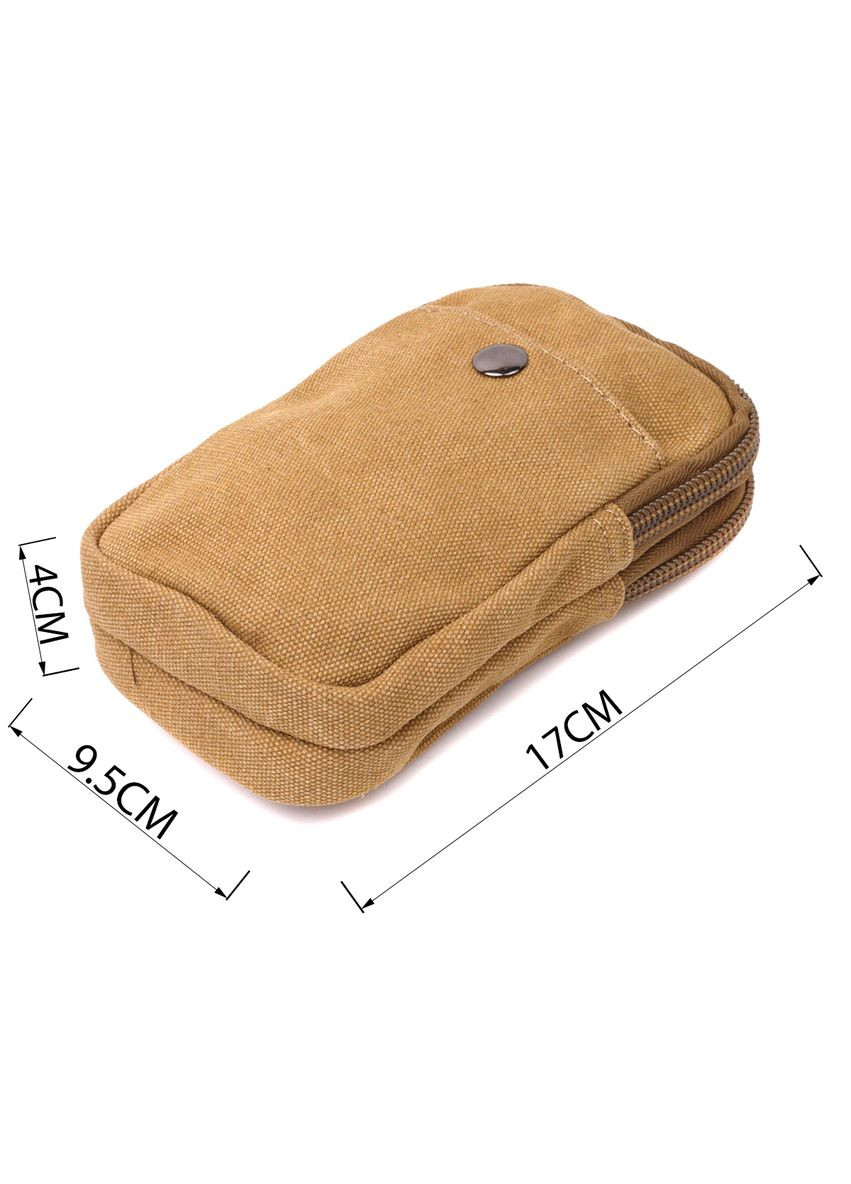 Вертикальная сумка-чехол на пояс с металлическим карабином из текстиля песочный 22227 Vintage (329197734)