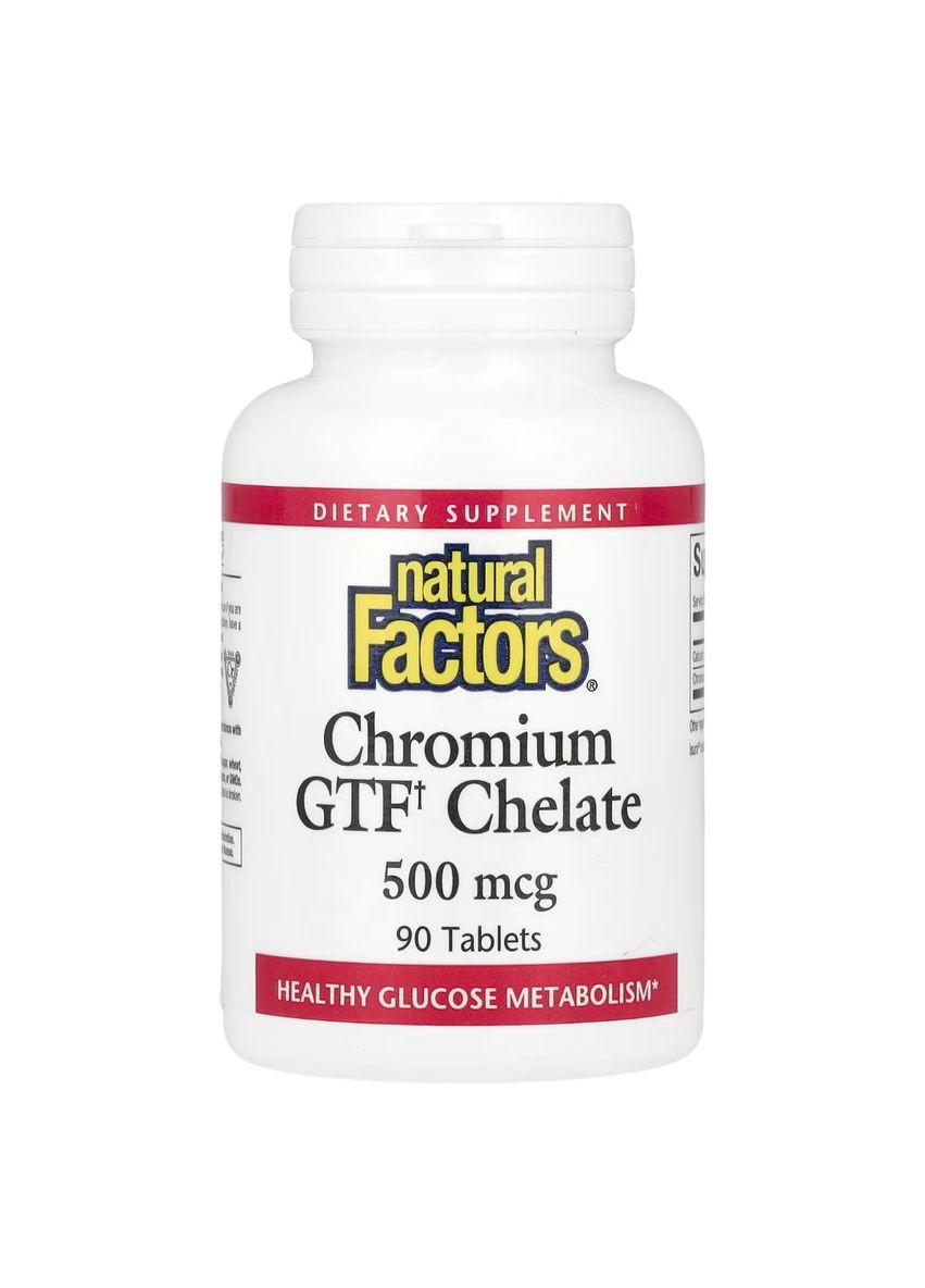 Хром GTF Хелат, 500 мкг, Chromium GTF Chelate,, 90 таблеток Natural Factors (315146135)