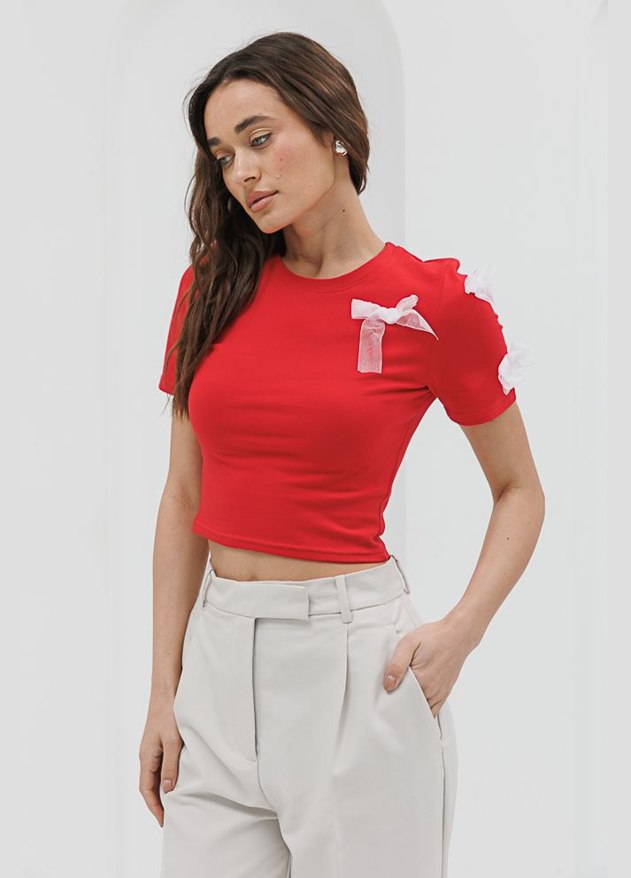 Светло-красная летняя укороченная женская футболка Arjen