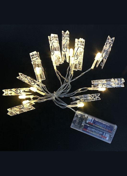 Світлодіодна гірлянда з прищіпками для фото 10 led, 2 метри на батарейках, декоративна, для фотосесій SunLamp (304427669)