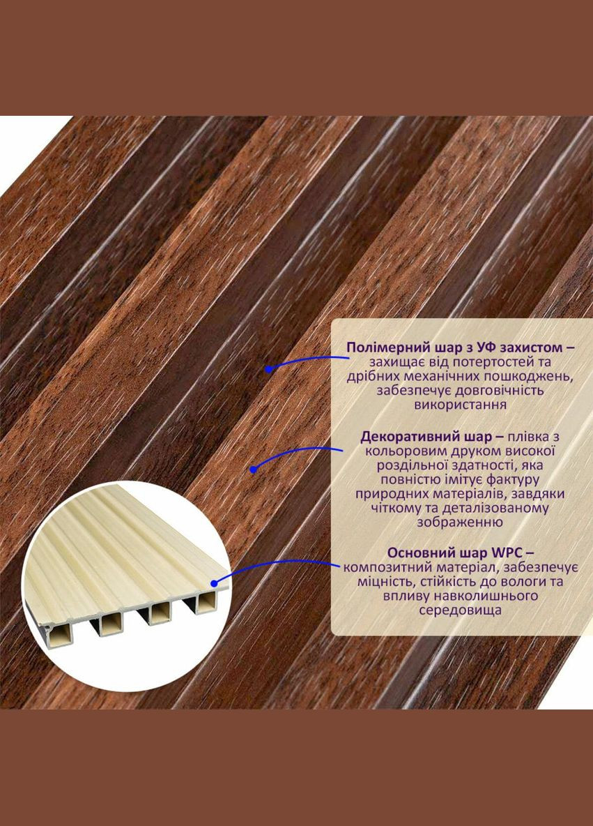 Декоративна стінова рейка каштан 3000*160*23мм (D) 3DPanda-1536 Sticker Wall (323155013)