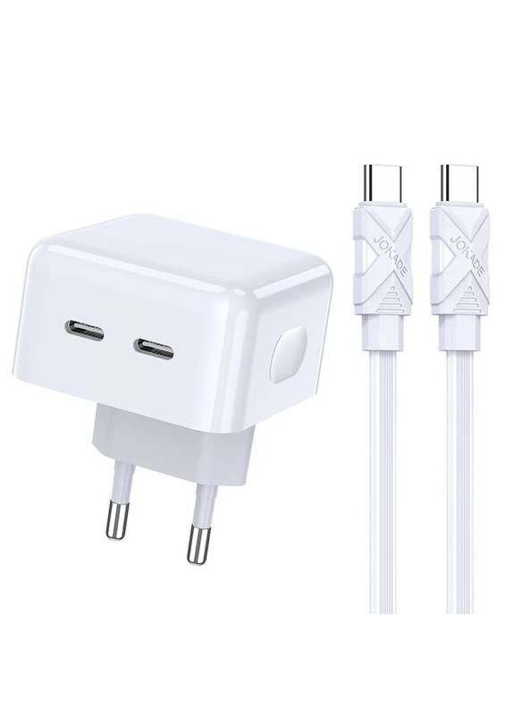 Сетевое зарядное устройство 2USB-C 40W белого цвета для смартфонов и планшетов Type-C кабель Jokade (369133099)