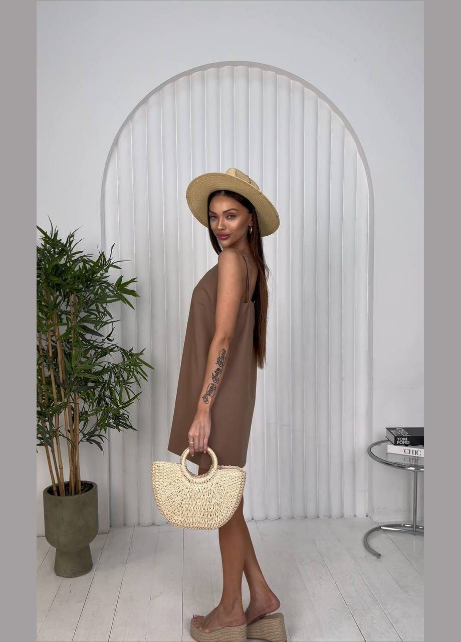 Коричневое праздничный, кэжуал, вечернее женское платье FINO Mode однотонное