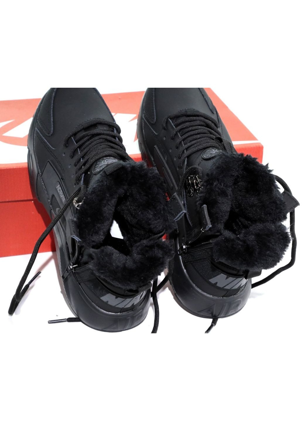 Чорні Зимовий кросівки зимові чоловічі nike huarache x acronym winter mid black fur | найк хуарачі х акронум високі чорні з хутром No Brand