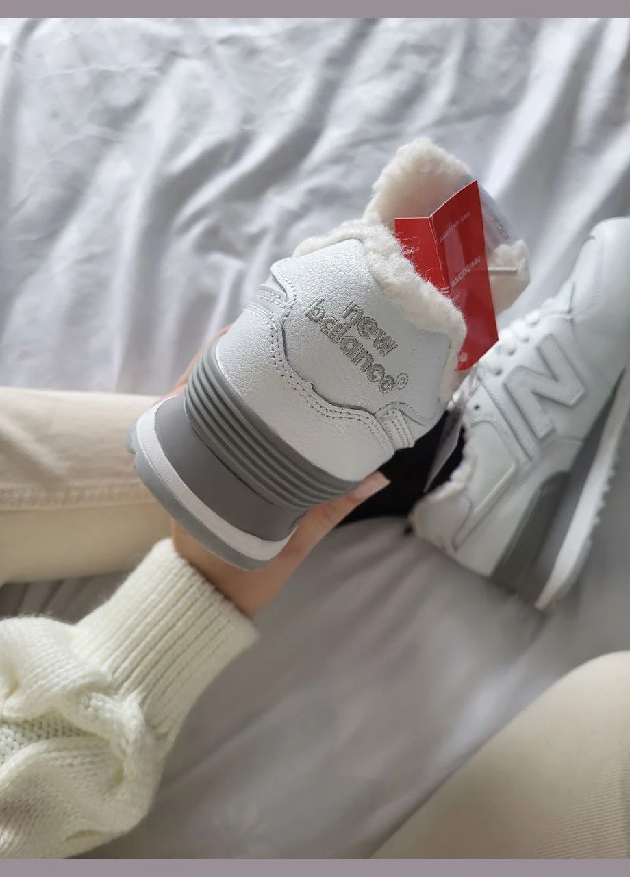 Кросівки зимові жіночі New Balance 574 winter white grey fur | Нью Беланс 574 білі сірі з хутром No Brand білі зими (308360676)