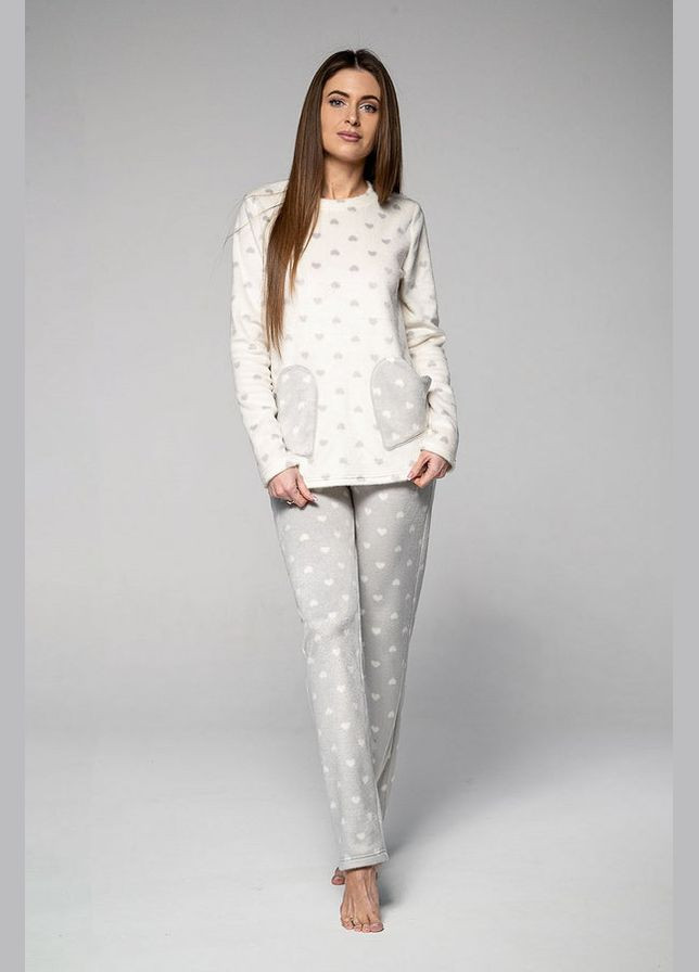 Молочная зимняя флисовая пижама кофта + брюки Wiktoria 1331 milk