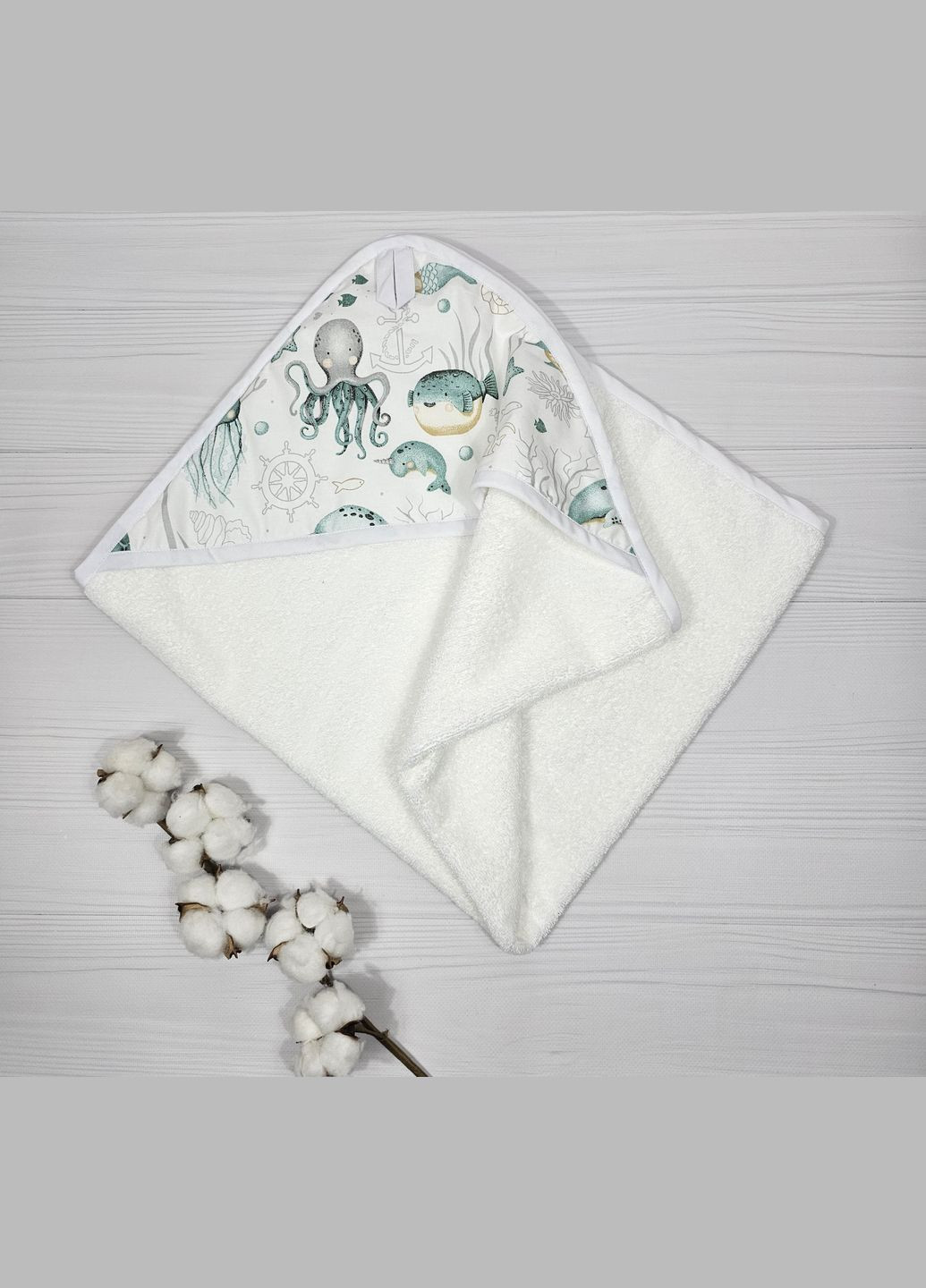 Рушник куточок a.l.babybox Морські мешканці 80х80 Білий No Brand морська тематика білий