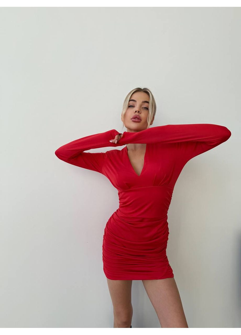 Червона класична вечiрня сукня мiнi червоного кольору 35737 а-силует Fashion однотонна