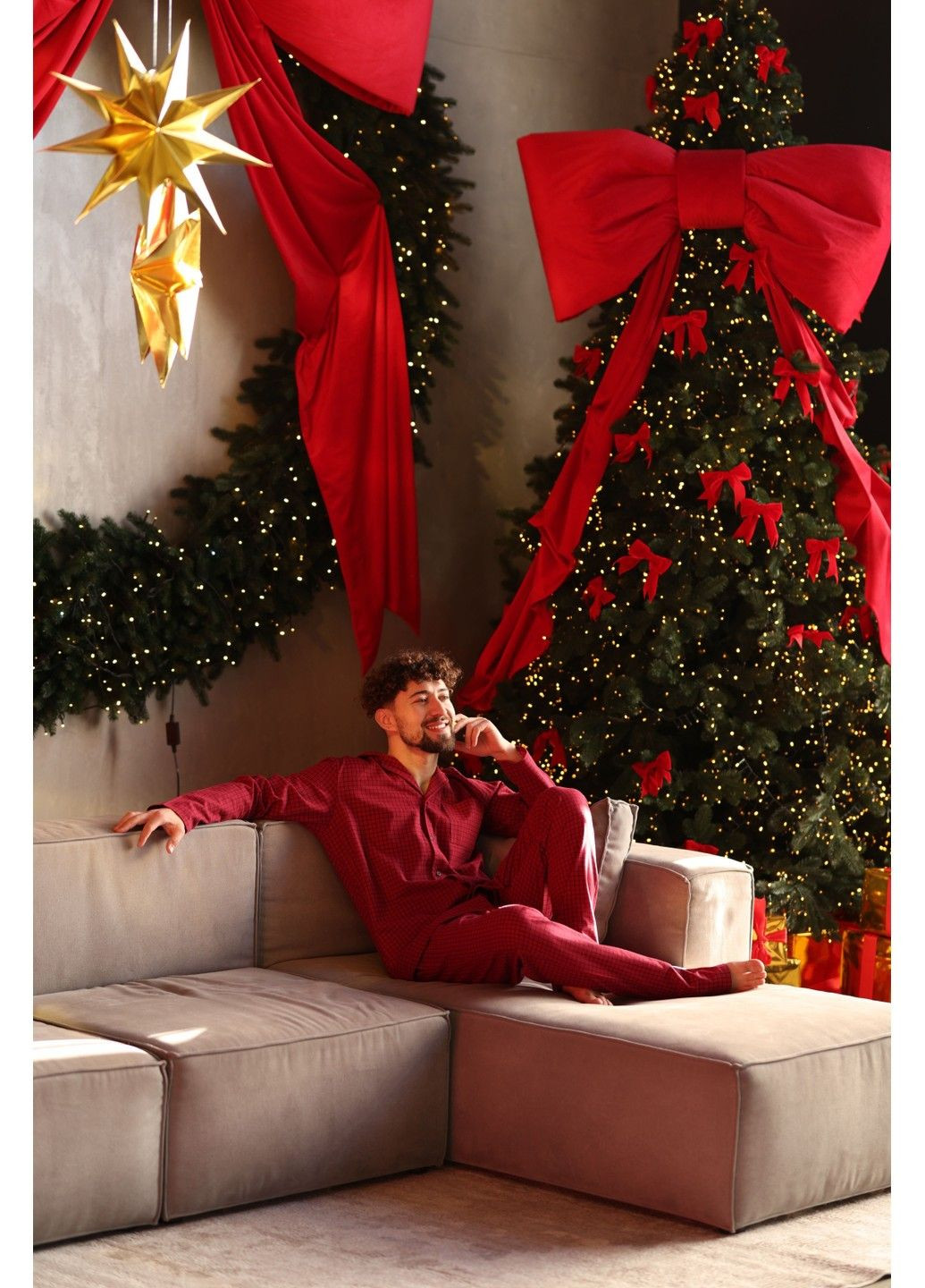 Піжама чоловіча в клітинку фланель SOFT червона Handy Wear (315705519)