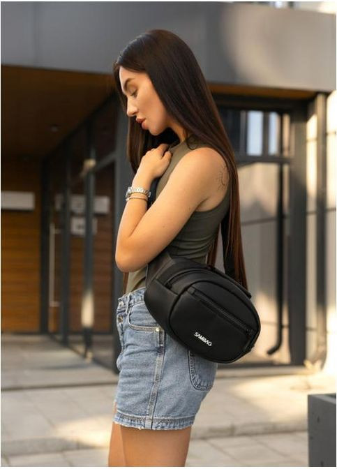 Сумка крос-боді через плече з екошкіри жіноча для документів та для телефону середня Чорний 40358 Sambag (361970286)