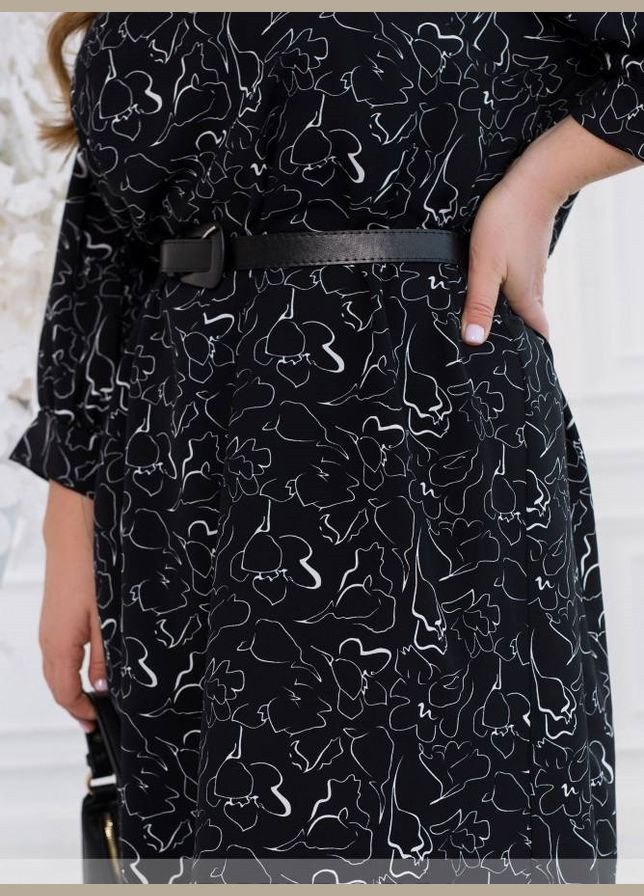 Черное платье женское леди совершенство миди sf-267 черный, 62-64 Sofia с абстрактным узором