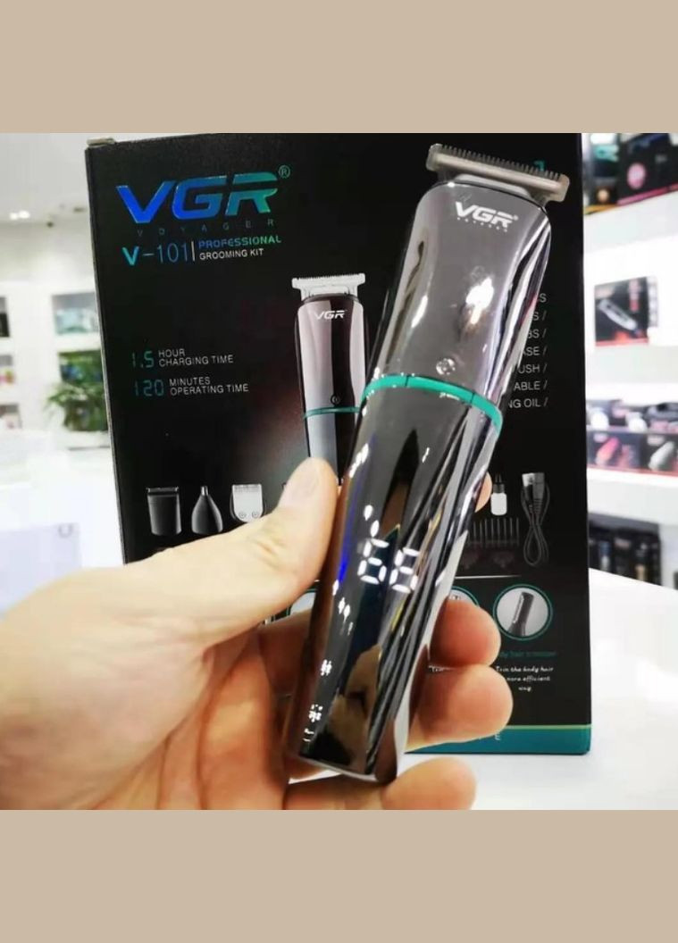 Машинка для стрижки акумуляторна триммер для бороди та вусів зі змінними насадками 5 Вт (2390000033) VGR V-101 (342392596)