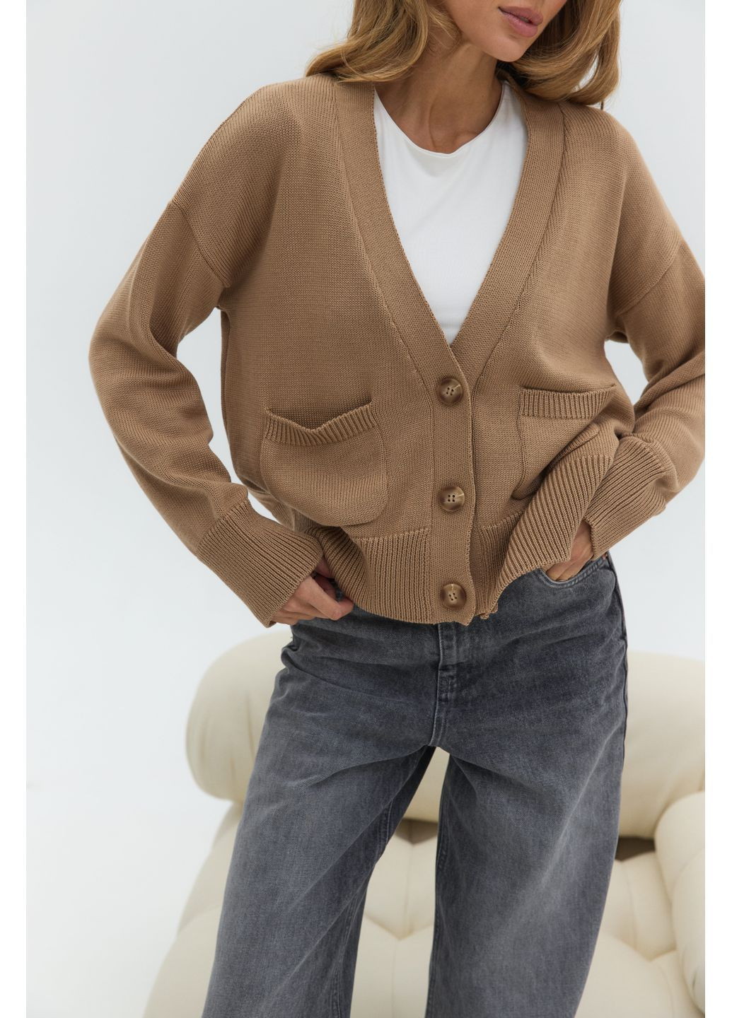 Бежевый демисезонный кардиган Twice