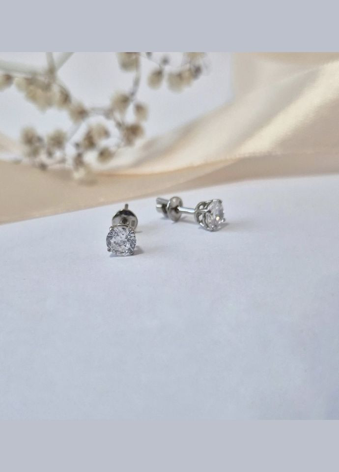 Серебряные серьги гвоздики на закрутках с Белым камнем 5 мм серебро 925 пробы Родированное 72236б 1.18г No Brand (315359667)