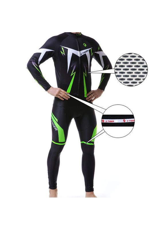 Велокостюм X-Тiger XM-CT-013 Green 4XL кофта с длинным рукавом штаны для велосипедистов 2шт Lesko (360505097)