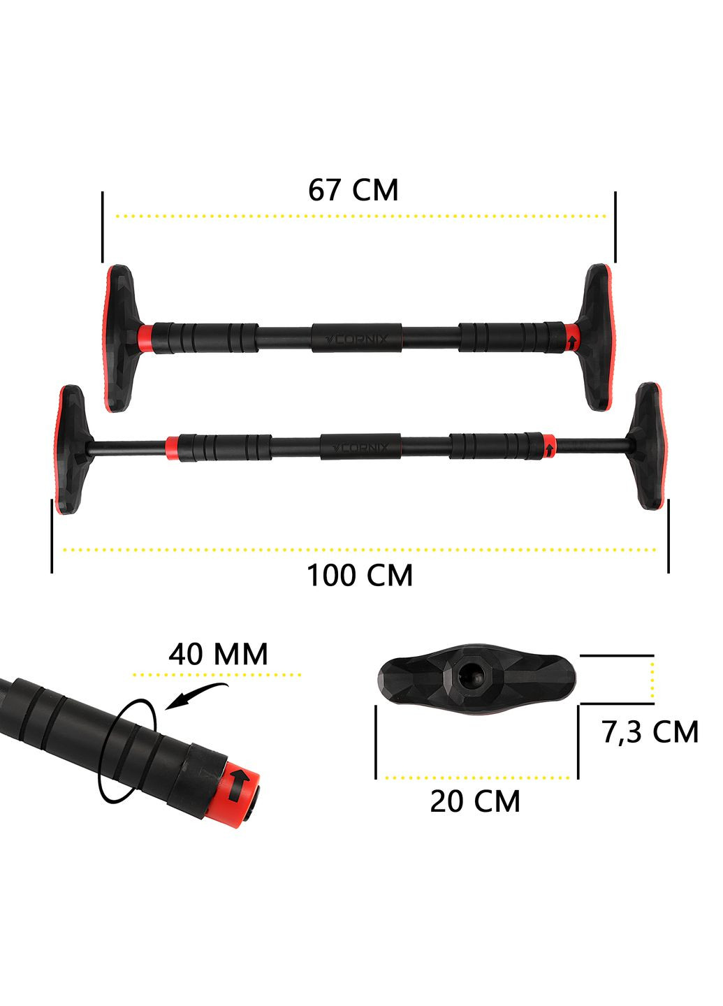 Турник раздвижной Pro 67-100 см XR-0283 Black/Red Cornix (357133012)
