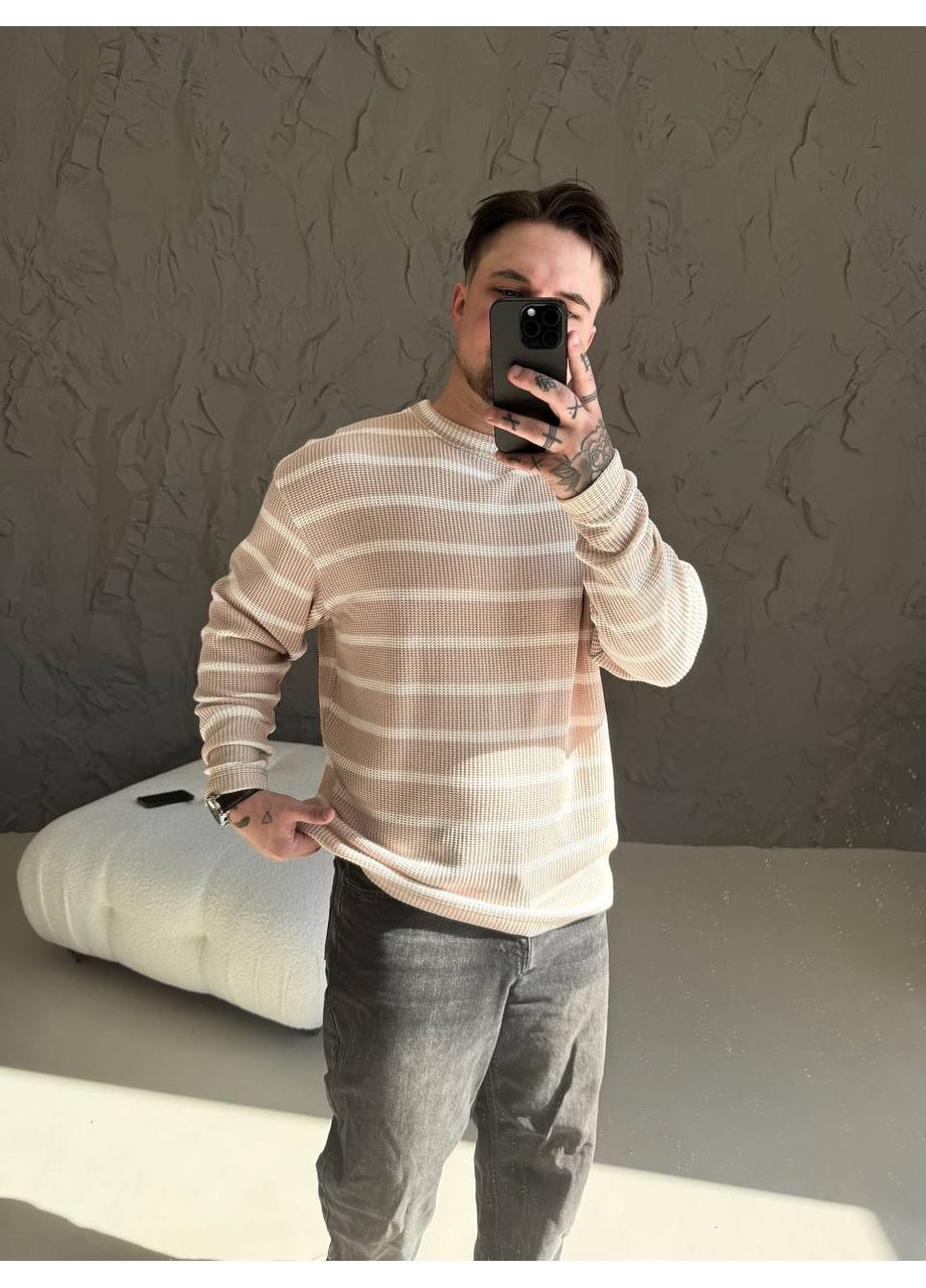 Бежевый демисезонный трендвой полосатый мужской свитер Vakko
