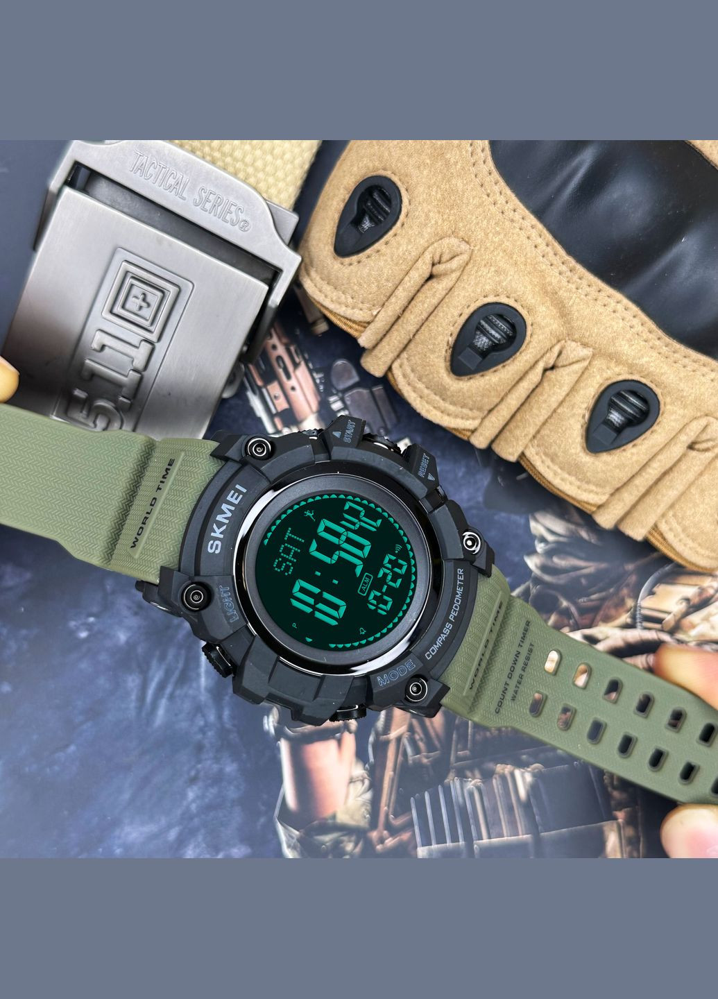 1356AG Army Green + Compass электронный спортивный, армейский Skmei (324089282)