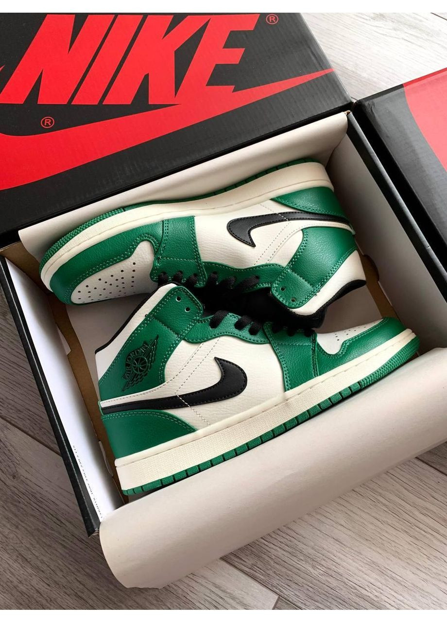 КРОССОВКИ ЖЕНСКИЕ NIKE AIR JORDAN 1 MID GREEN WHITE V2 НАЙК АИР ДЖОРДАН No Brand серые демисезоны (368857844)