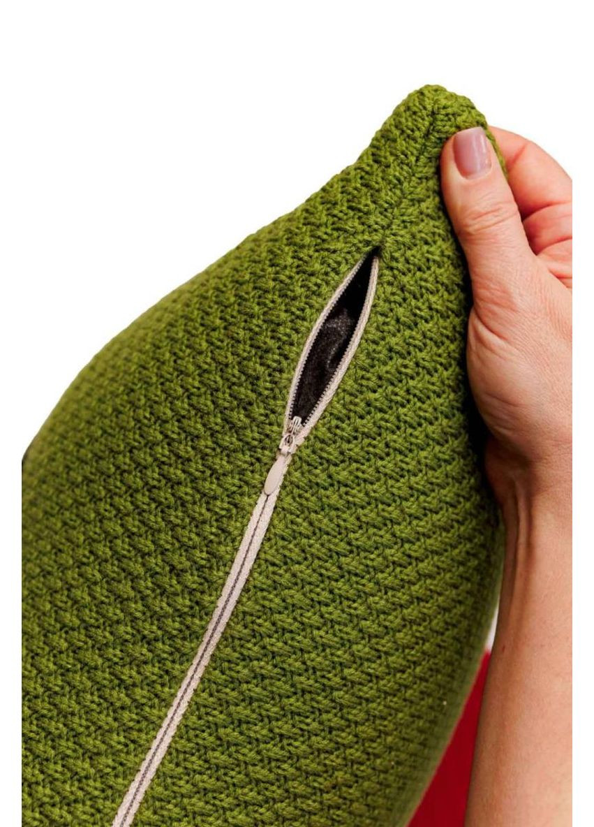 Декоративна в'язана подушка Зелений Бука 45х45 см для інтер'єру подарунок новорічний декор ProDobro (369365267)