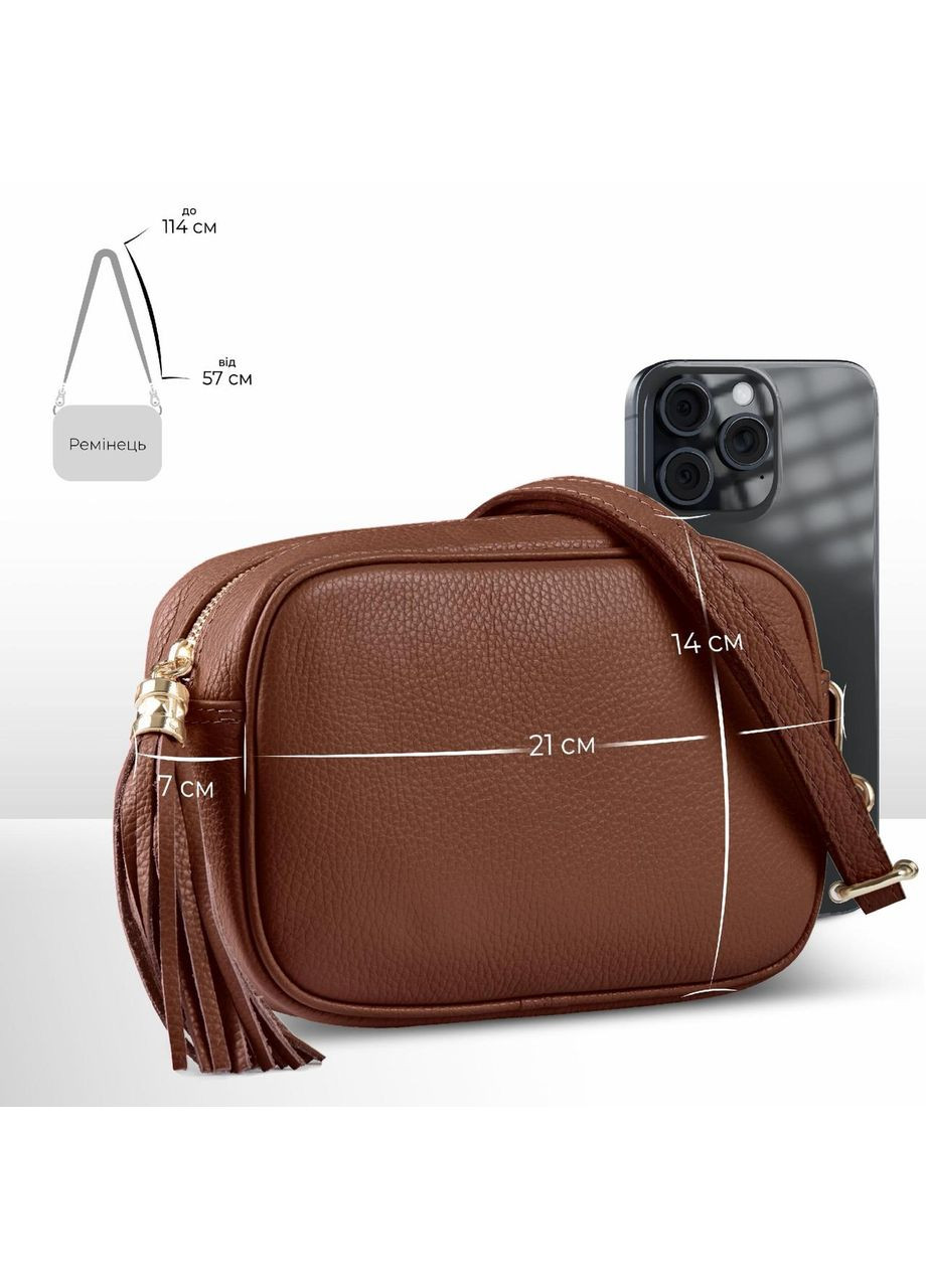 Кросс-боди Коричневый - Итальянская мягкая сумка кросс-боди из натуральной кожи на молнии с подкладкой внутренней TAKEASY (358223256)