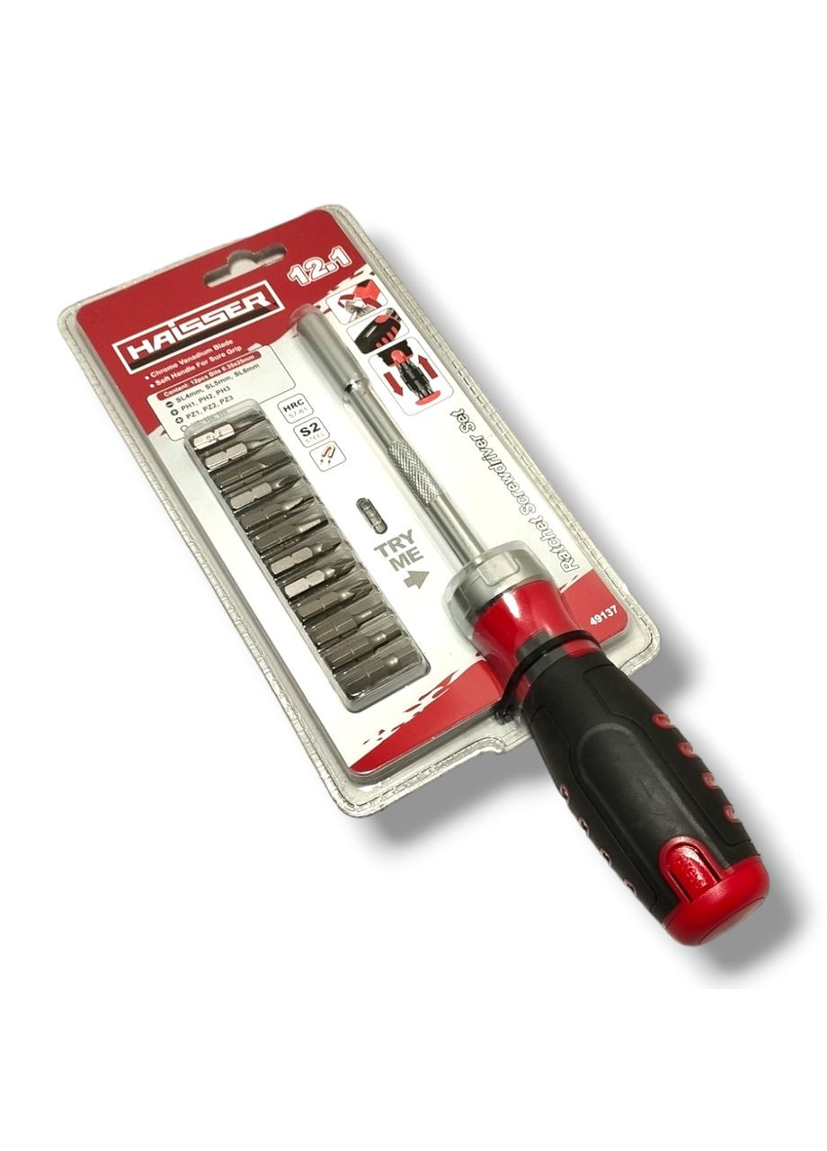 Викрутка з тріскачкою та бітами 12 в 1, (арт.49137) Haisser (337360860)