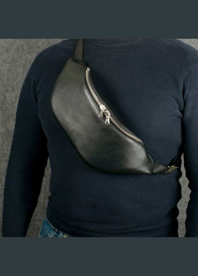 Мужская кожаная сумка-бананка Черная (78181) Stenk (327415892)