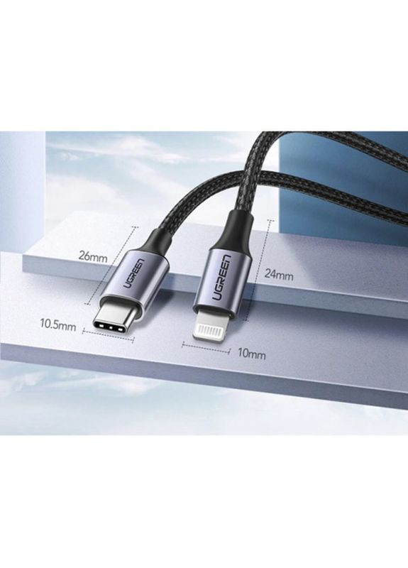 Кабель US304 USBC to Lightning M/M Cable Aluminum Shell Braided 1.5m (Black) (UGR-60760) Ugreen (294978701)