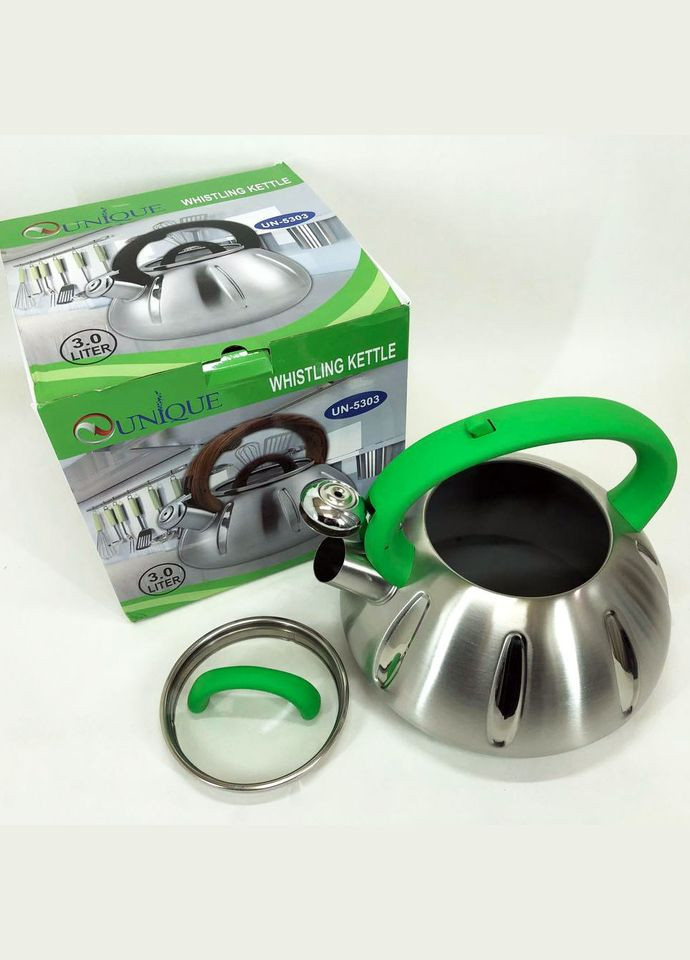 Чайник з нержавіючої сталі з пискавкою UN-5303 3 л, Кухонний чайник зі свистком OU-580 на плиту Unique (349822294)