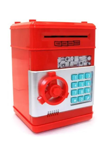 Електронний сейф скарбничка Number Bank "Банкомат" дитячий подарунок із кодовим замком і купюроприймачем Червоний No Brand - (361971252)