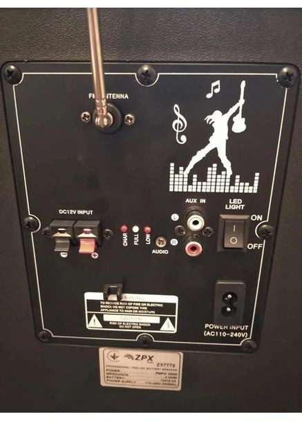 Колонка Bluetooth ZPX ZX-7772 на акумуляторі з бездротовим мікрофоном USB Bluetooth FM TWS пульт ДУ 350 Вт Чорний Zephir (370606443)